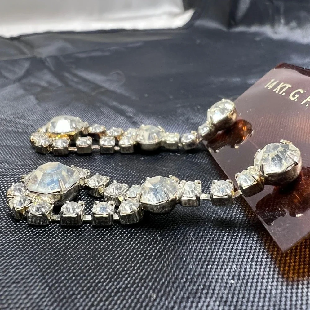 Vtg Rhinestone Dangle Earrings 14KT GF Posts 1.75